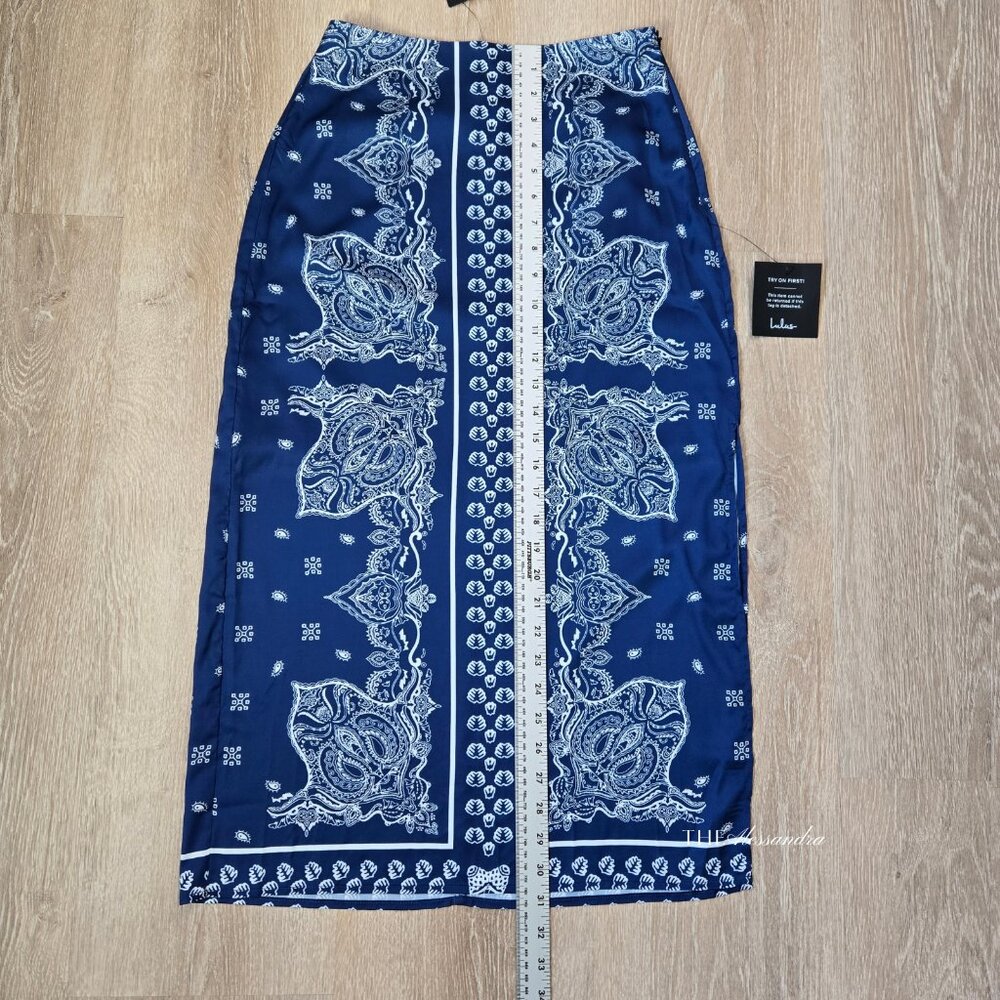 Lulu's Navy Blue & White Paisley Midi Skirt - Picture 3 of 14